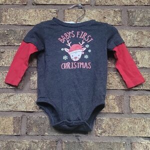 Okie Dokie Gray and Red Baby's 1st Christmas Long Sleeve Bodysuit